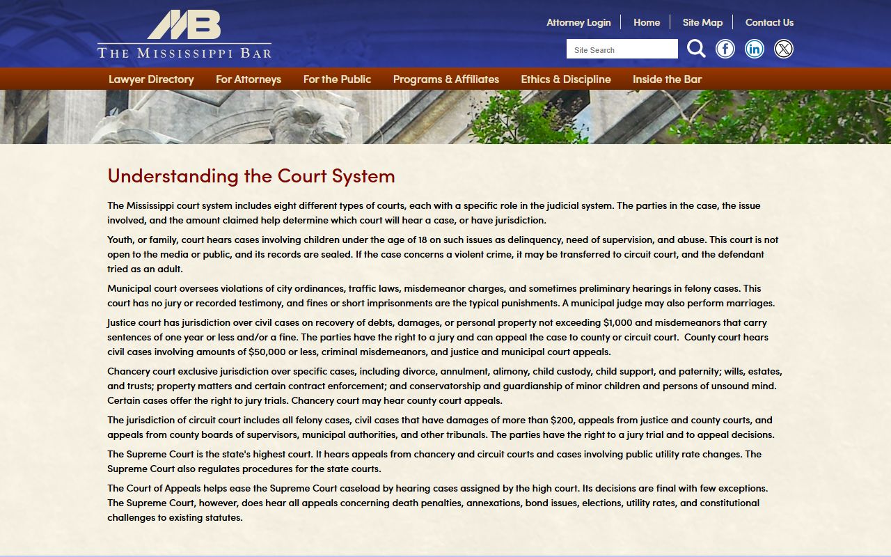 Covington County court charge records and Mississippi court system levels