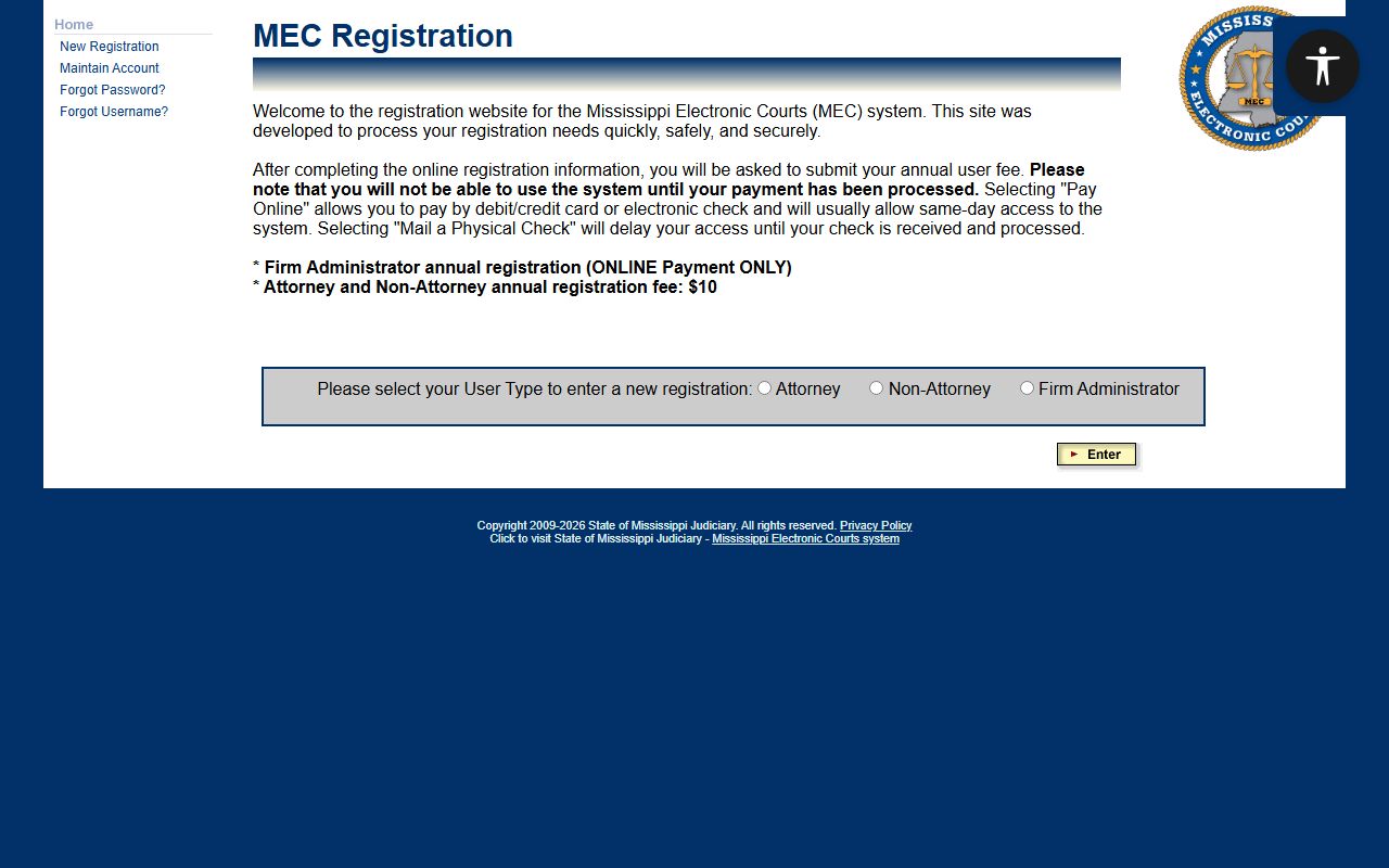 Covington County court dockets access through the PAMEC public registration landing page