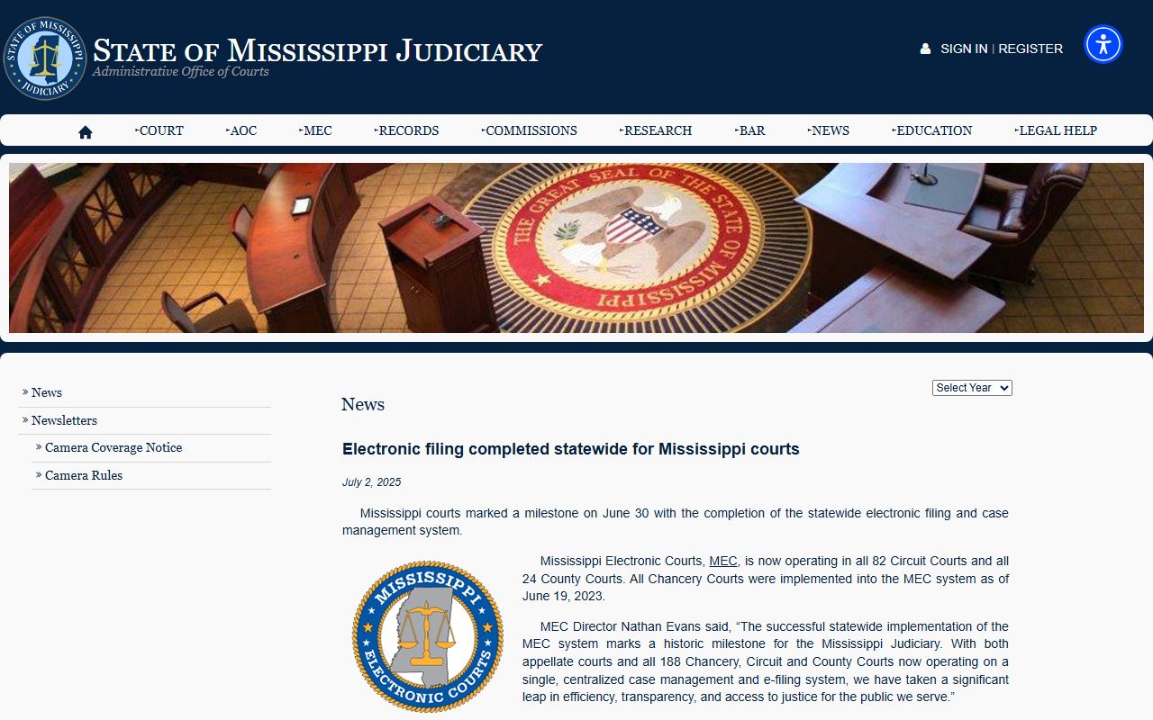 Covington County court records and statewide MEC electronic filing announcement