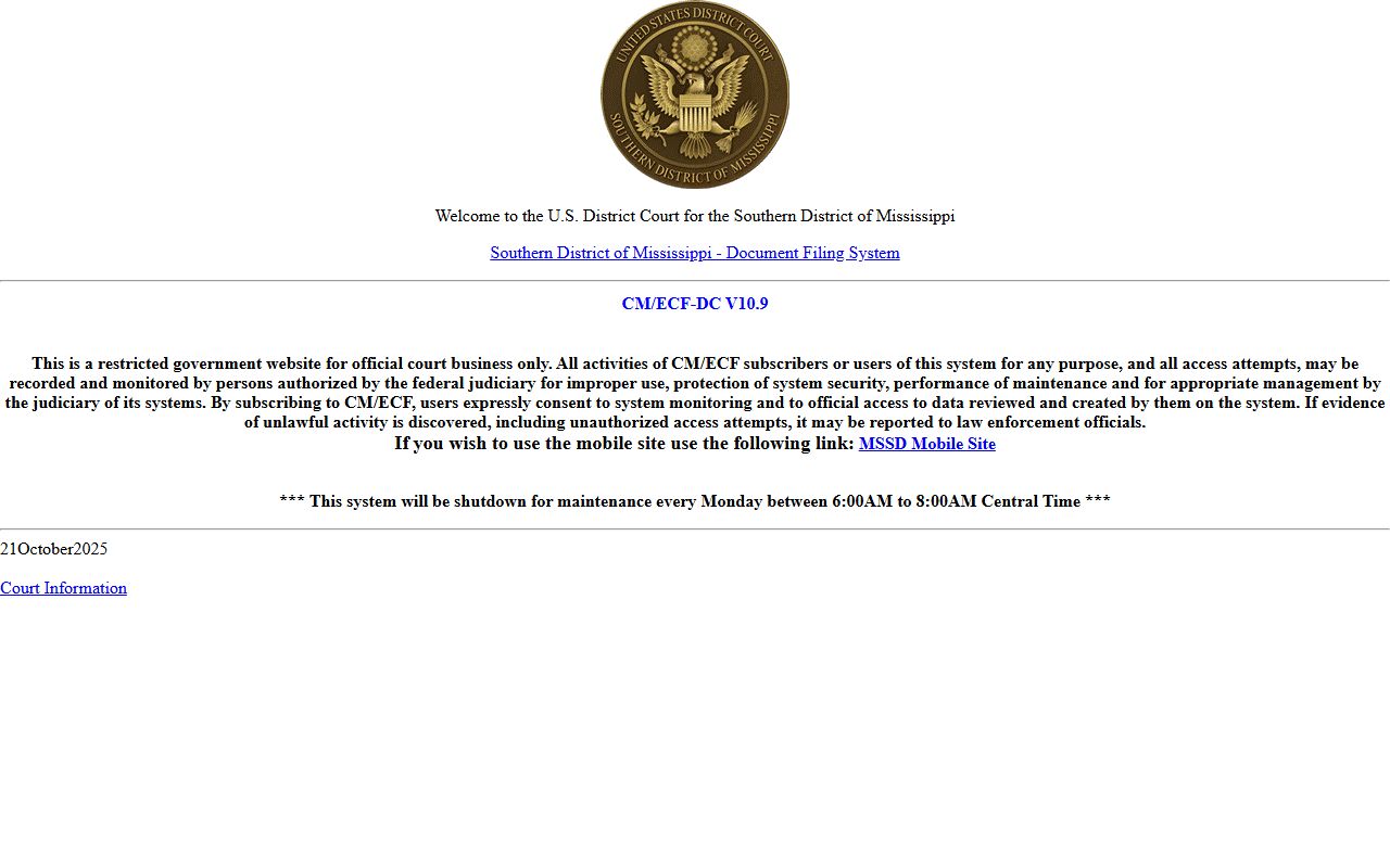 Covington County court records through the Southern District of Mississippi CM/ECF login