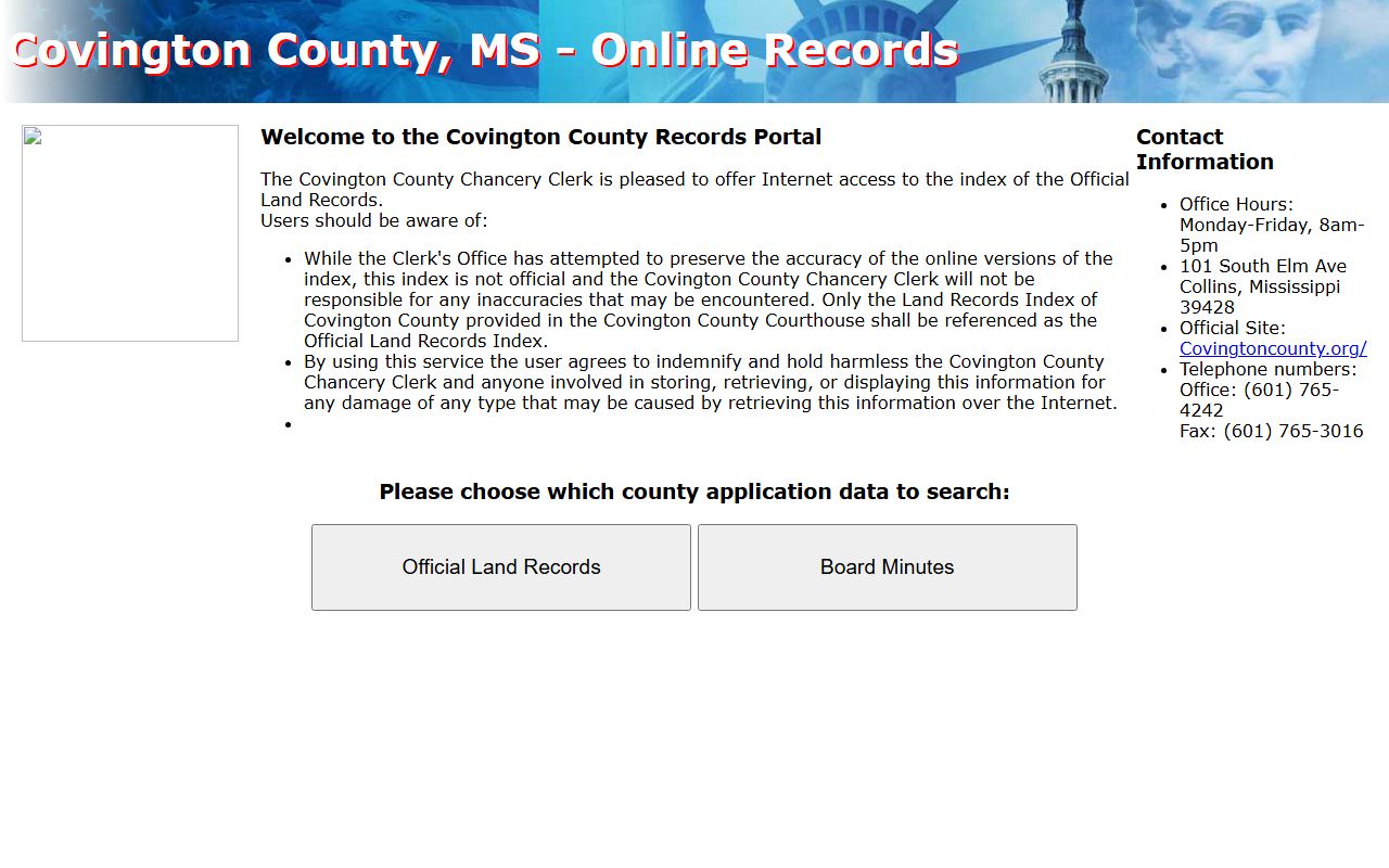 Covington County Chancery Records Online portal for land records and court-related records