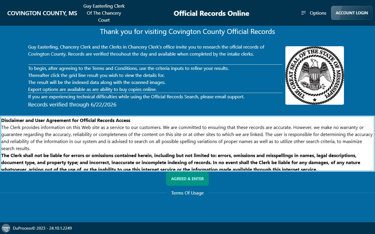 Covington County land-record search portal used for property-related court records