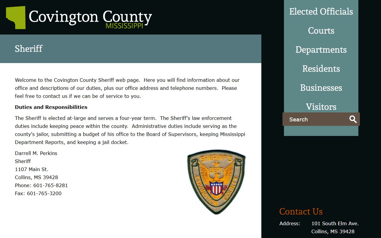Covington County Sheriff and jail page used for inmate and custody court records