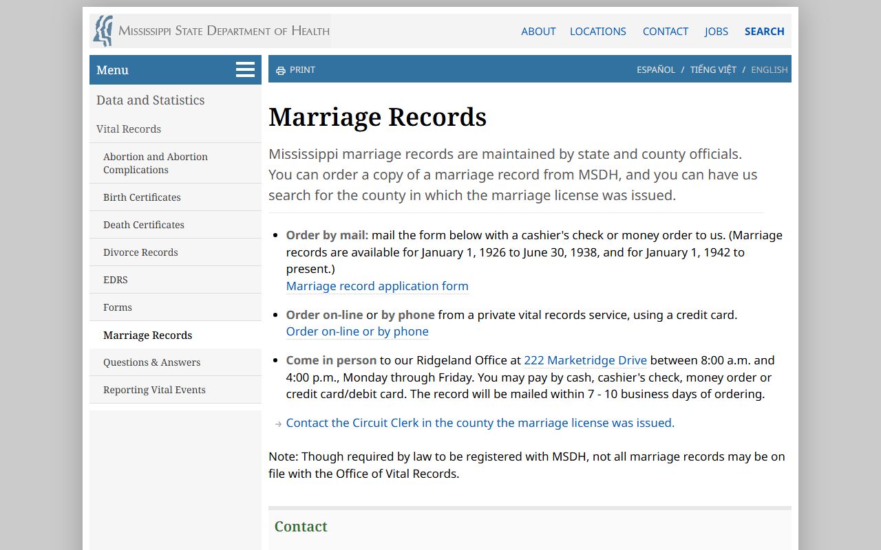 Covington County marriage records search through the MSDH Marriage Records page