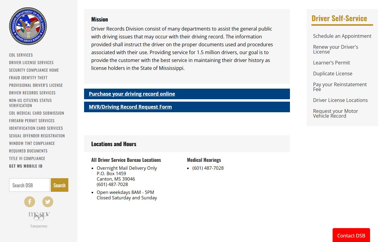 Covington County traffic court records and the Mississippi DPS Driver Records request page