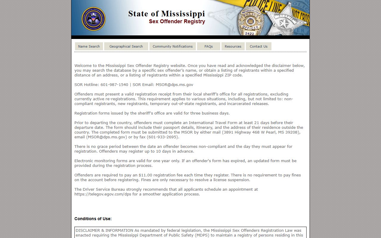 Covington County warrant records and Mississippi sex offender registry